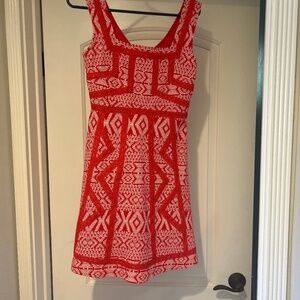 Anthropologie Maeve Red & White Print Crochet Lace Fit & Flare Dress